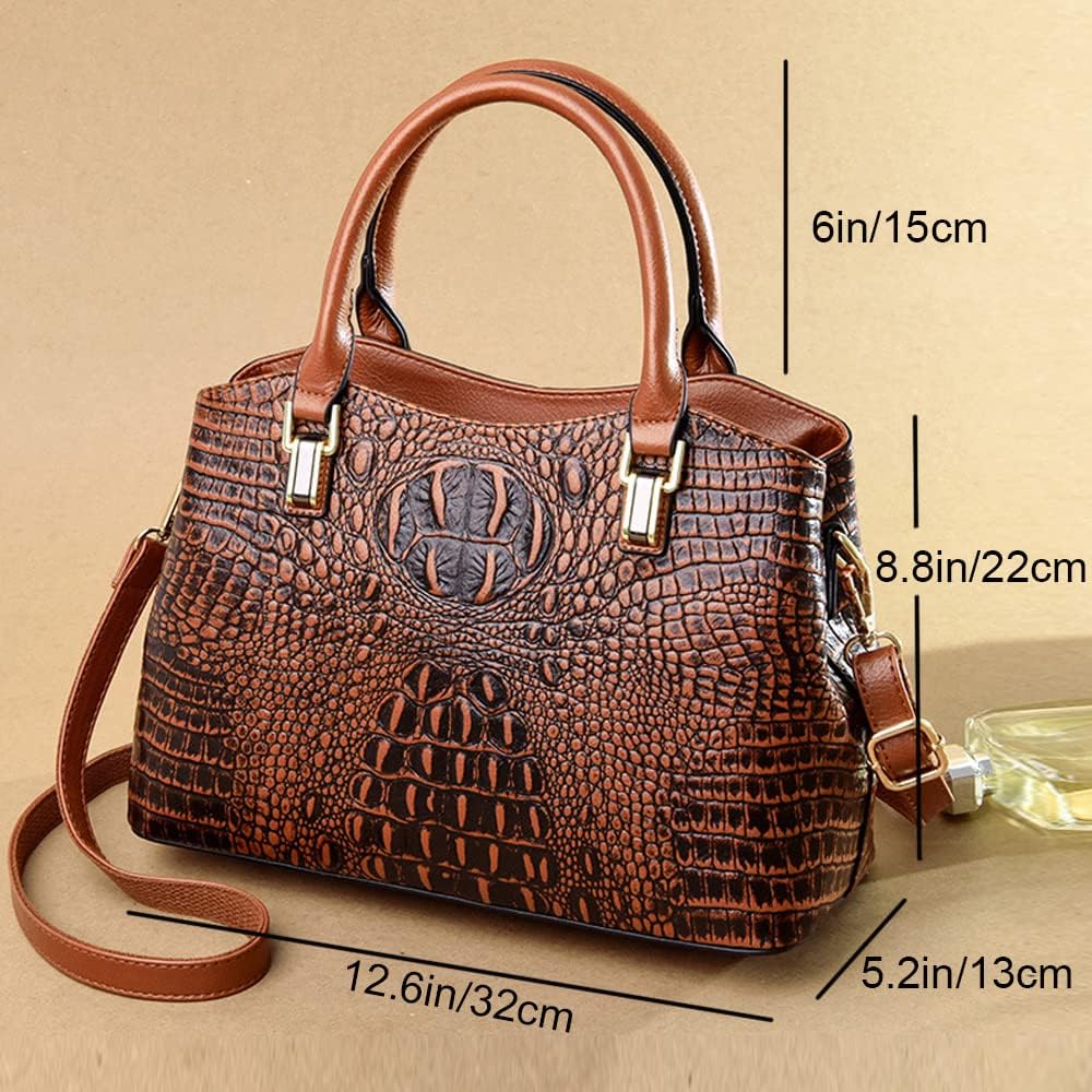 Top-Handle Handbag Crocodile Purses For Women Satchel Leather Bags Trendy Shoulder Bag Tote with Shoulder Strap