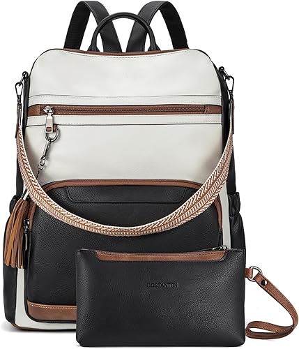Miniatura 1 de BOSTANTEN Mochila de cuero para computadora portátil para mujer, mochila de viaje de diseñador con compartimento para laptop, bolsas de hombro para