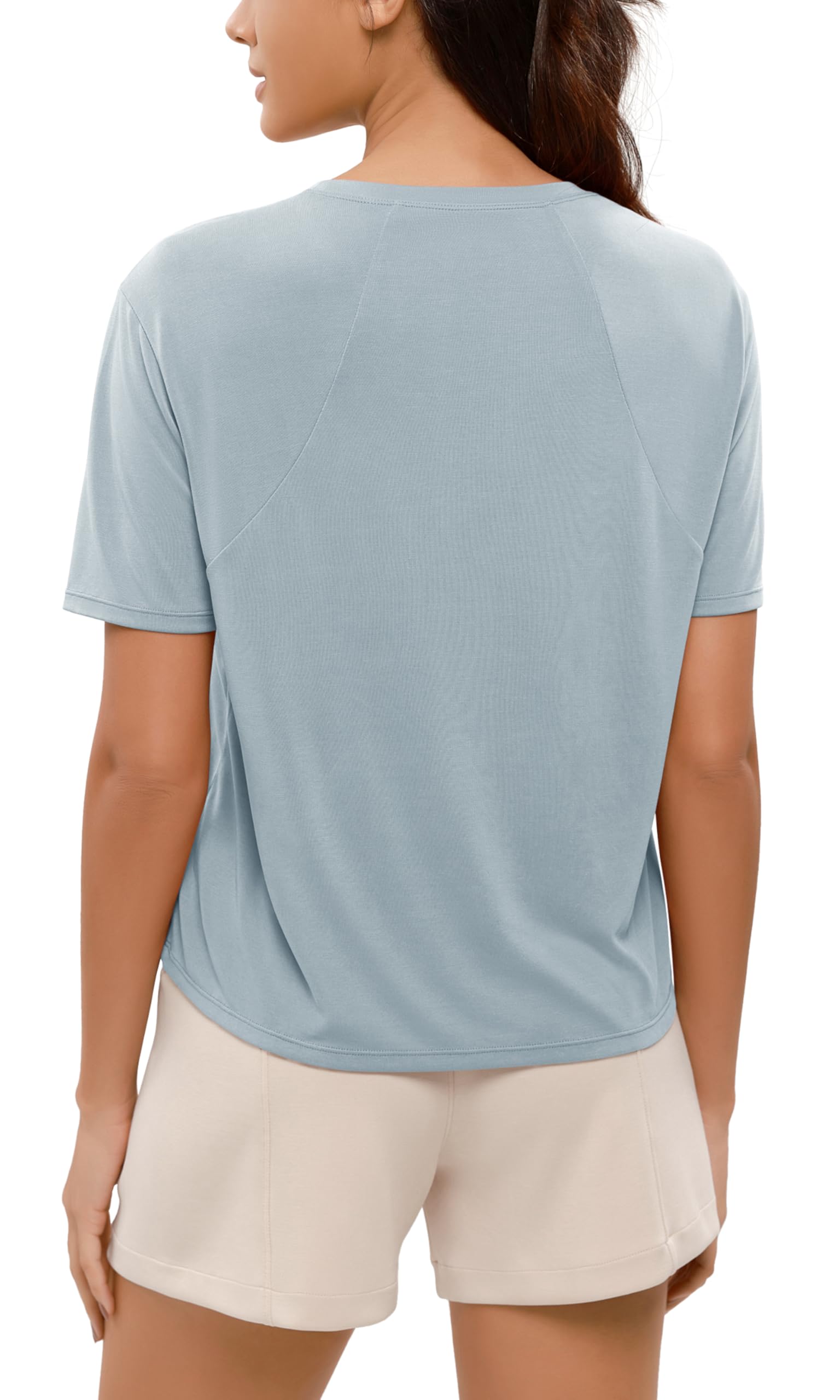 ODODOS Modal Soft Short Sleeve Shirts for Women Crew Neck Yoga Tee Casual Workout Tops