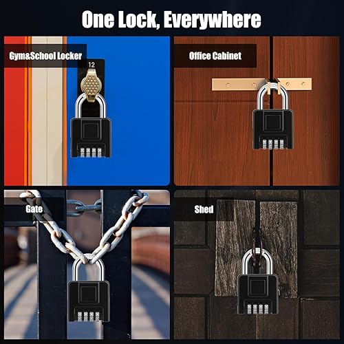 Miniatura 6 de Diyife - Candado de combinación grande para exteriores, resistente a la intemperie, 4 dígitos, reiniciable para uso en exteriores, escuela,