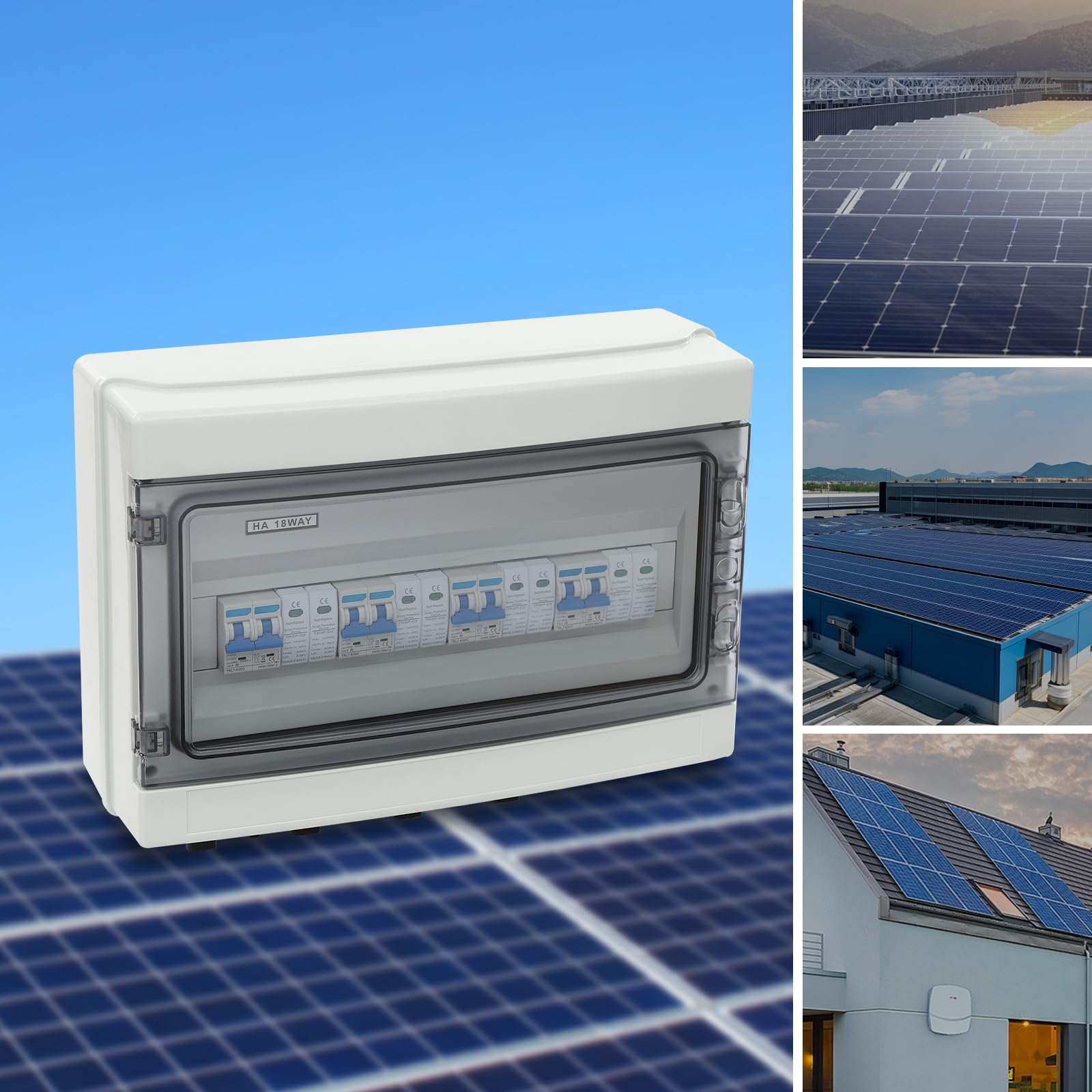 PV Combiner Box 4 in 4 Out 1000V DC, 40A Solar Combiner Box mit Überspannungsschutz & Kurzschlussschutz, IP65 wasserdicht, für Photovoltaik-Anlagen, geeignet für 6mm Kabel, inklusive Montagezubehör, W