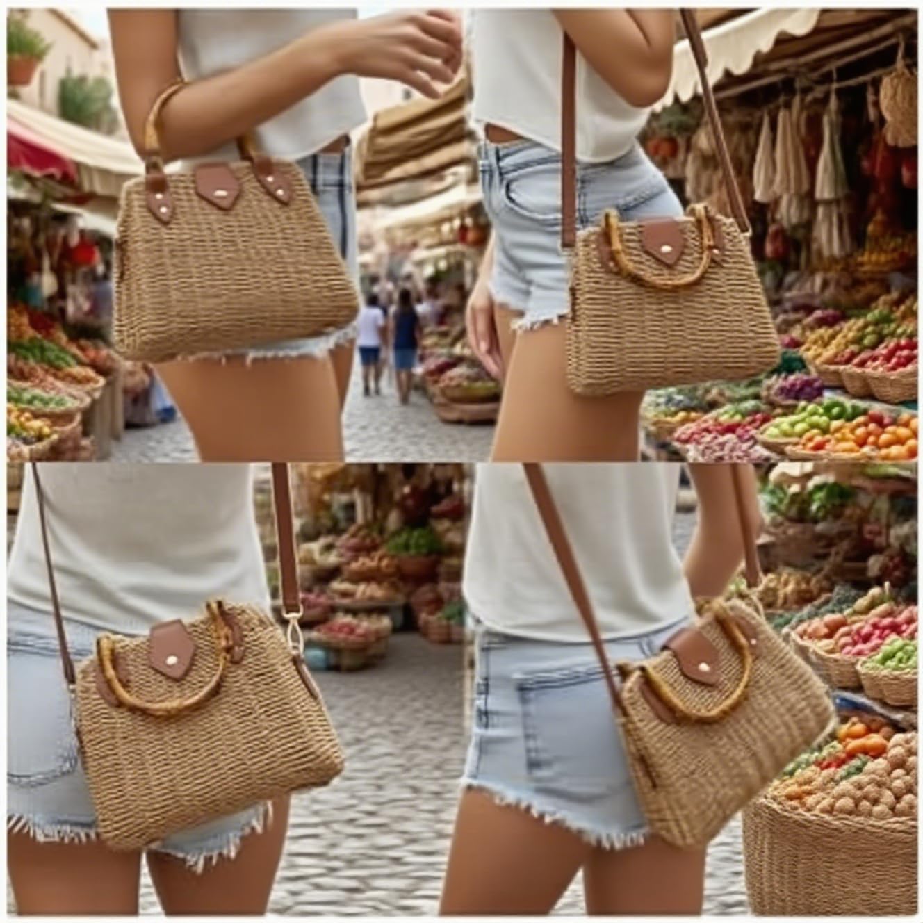 ZIDE Straw Crossbody for Women Woven Summer Beach Handmade Wicker Rattan Bamboo Joint Bag Boho Satchel for summer Holiday - Image 6