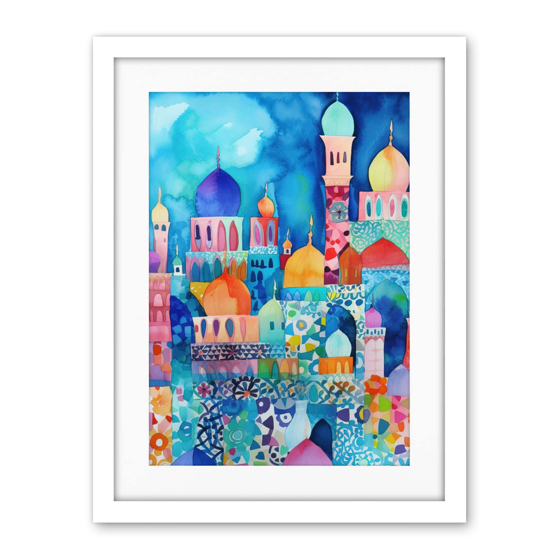 Artery8 Morocco Cityscape Moonlight Folk Art Artwork Framed Wall Art Print 18X24 Inch