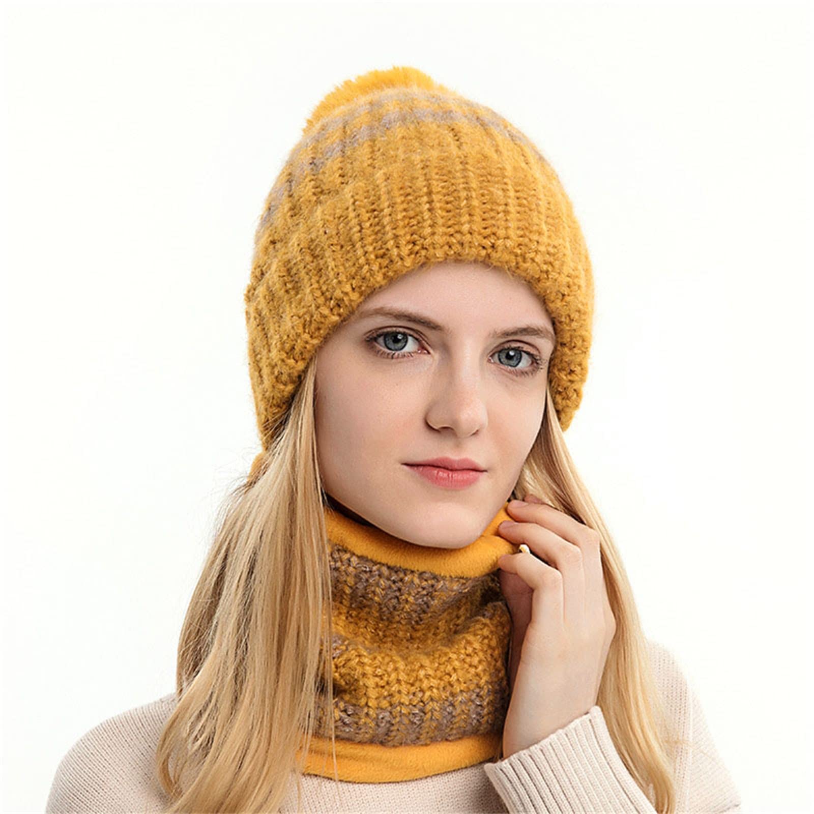 Bonnet tricoté pour femme avec écharpe gants et pull d'hiver en taille unique mixte