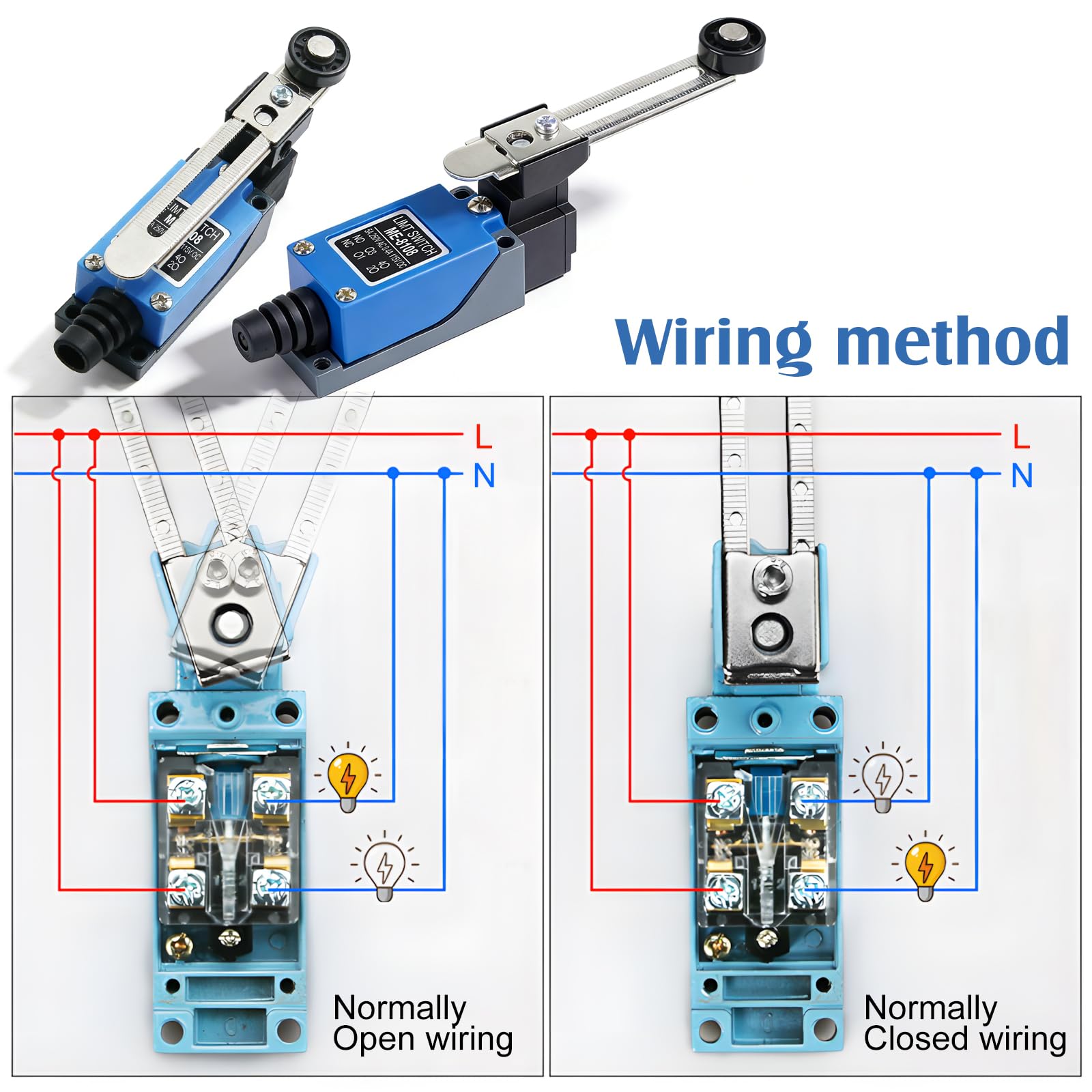 8pcs Interrupteur De Fin De Course, Levier De Rouleau Réglable, Switch Roller Levie, Me-8108, Nc-No, Interrupteur À Bascule, Interrupteur À Bascule Pour Fraise Cnc, Plasma, Bleu