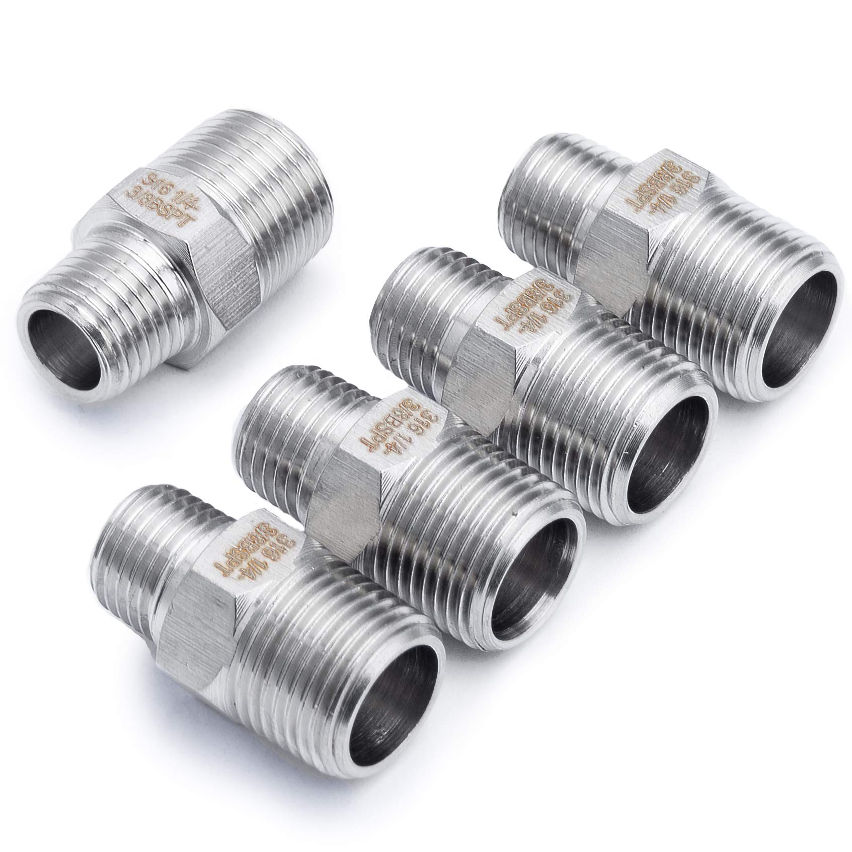 LTWFITTING Stainless Steel 316 Pipe Hex Reducing Nipple Fitting 3/8-Inch x 1/4-Inch Male BSPT (Pack of 5)