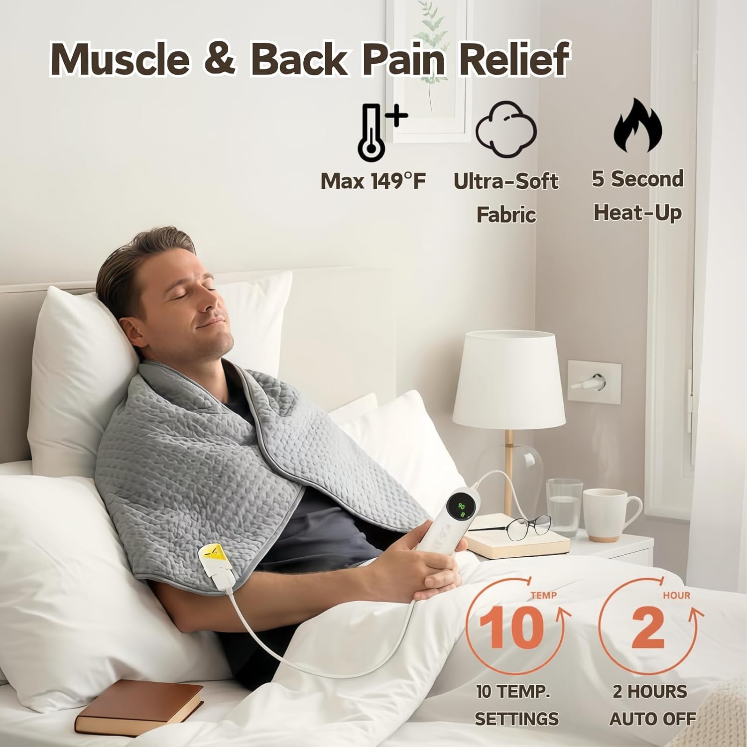 OCSOSO Termoforo Elettrico XXL 50x100cm per Schiena Cervicale Spalle Dolori Mestruali Grande Scaldino con 10 Temp Spegnimento Auto Coperta Termica Terapeutica per Uomo Donna Anziani Regalo Natale