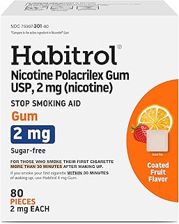 Habitrol Nicotine Gum - 2 mg, Fruit Flavor, 80 Count - Reduces Cravings & Helps Quit Smoking