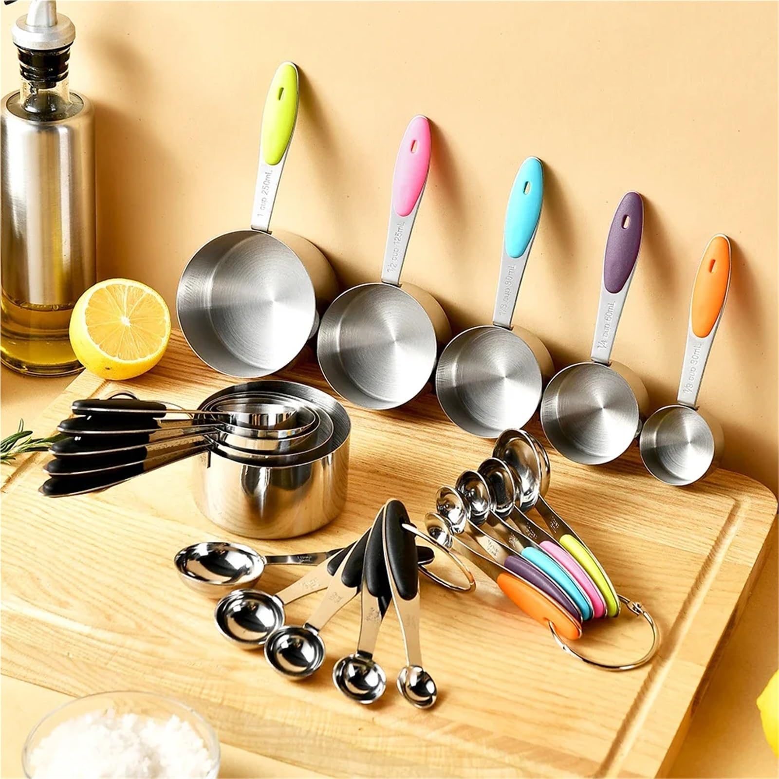 10Pcs Edelstahl Messbecher Und Löffel Set Küche Zubehör for Backen Kuchen Kochen, Der Messung Werkzeuge(Black)