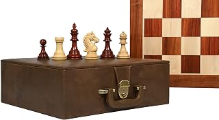 Combo of 2016 Bridle Series Luxury Chess Pieces in Bud Rose / Box Wood - 4.2" King with Wooden Chess Board & Storage Box