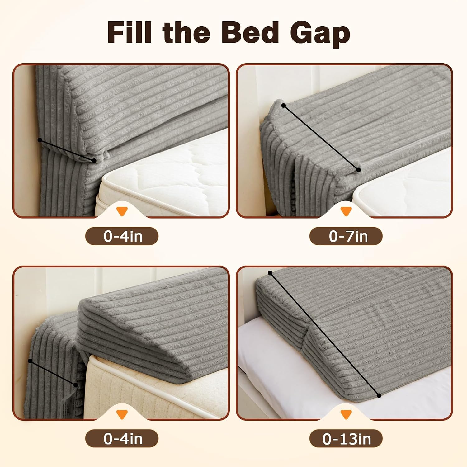 Wedge Shaped Pillow headboard Suitable for Bed Seams, Foldable Bed Wedge Pillow, Bed Gap Filler King Size Fill The Gap (0-12"), Mattress Gap Filler Long Pillow Between Headboard(Grey, 54")