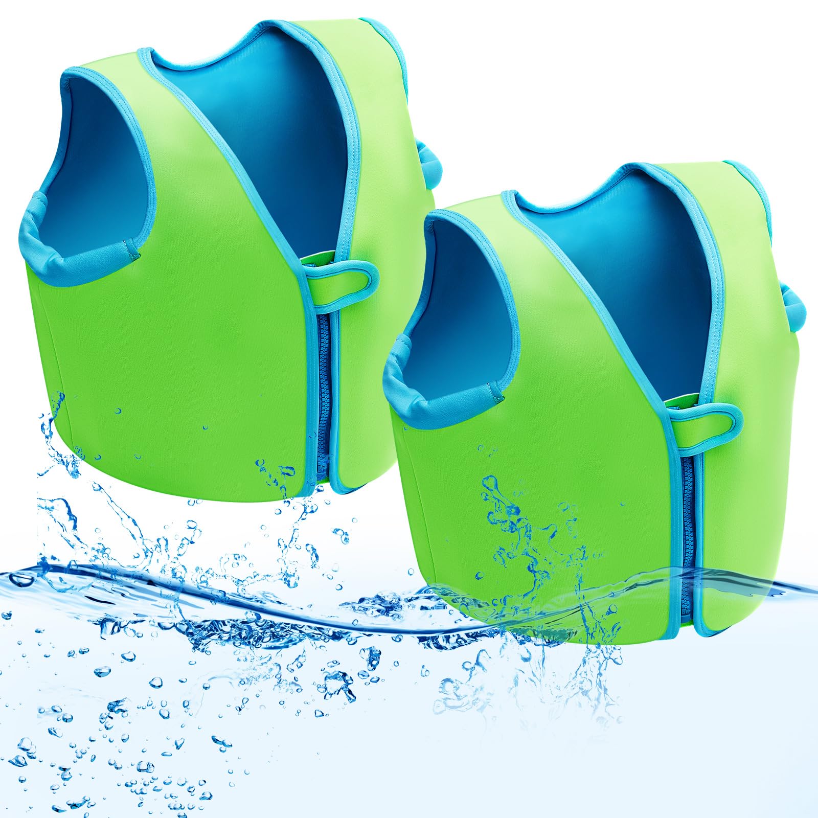 Meooeck2 Pcs Kids Swim Vest 5 to 8 Years Old Kids Swim Trainer Vests Green Portable Zippered Swimming Aid for Sport Girls Boys Activities Water Training Kayaking