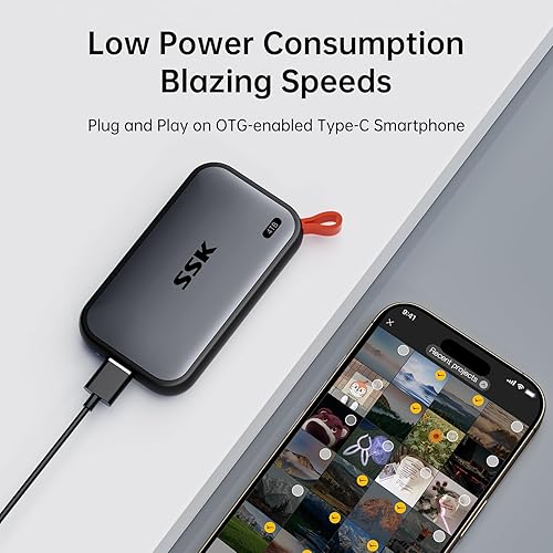 Miniatura 3 de SSK Disco duro externo SSD de 4 TB  Unidad de estado sólido portátil de hasta 1050 MBs USB 3.2 Gen2, USB-A y USB-C, 4K ProRes HDR para iPhone 1516