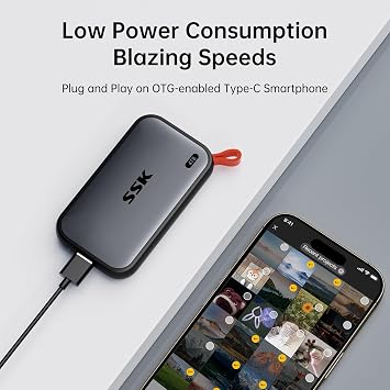 SSK Portable SSD 4TB External Solid State Drives, up to 1050MB/s USB C SSD External Hard Drive USB 3.2 Gen2 for iPhone 15/16/17Pro, Windows, Mac, Android Phones and Tablets