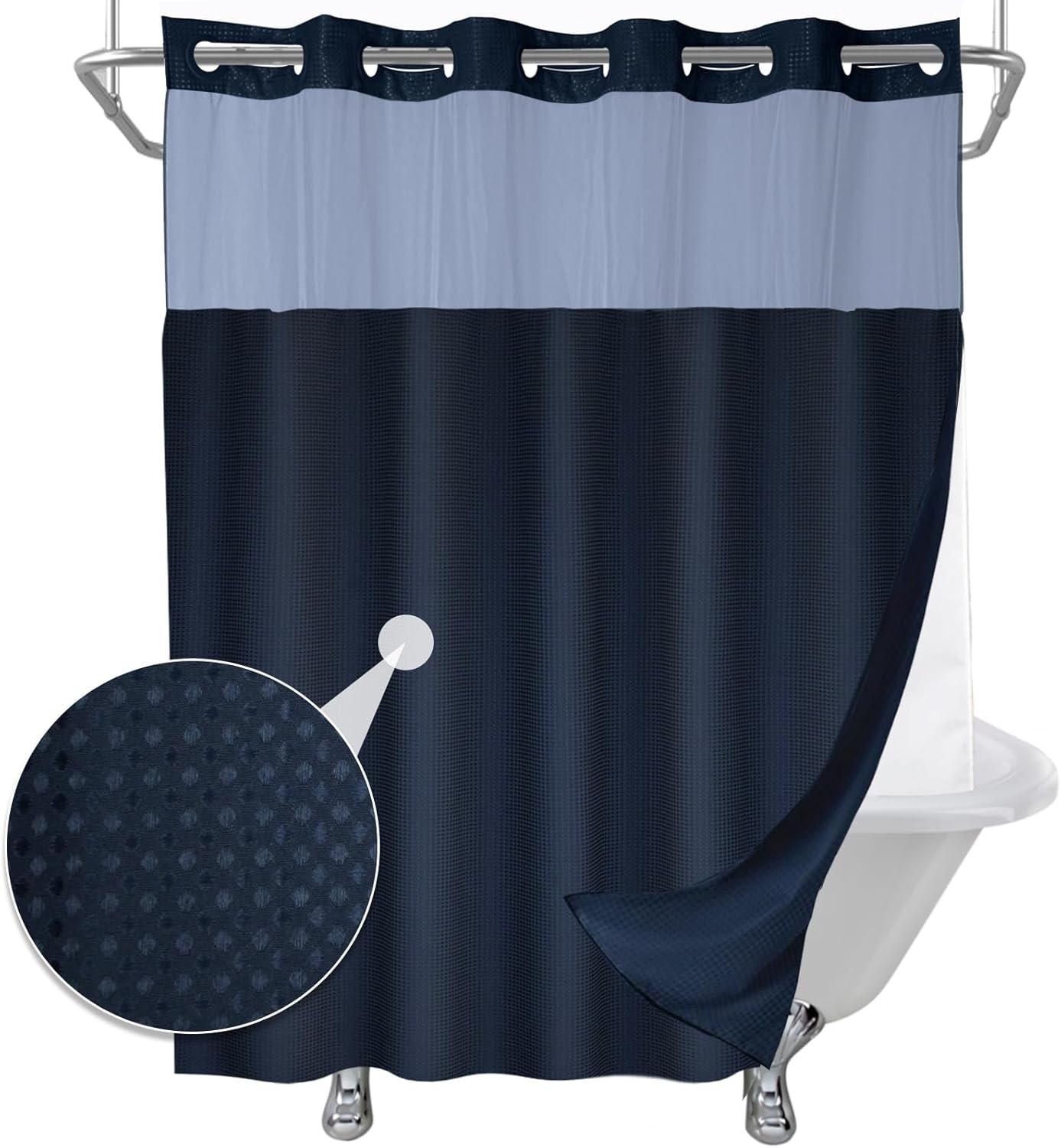 Green and Teal Sea Turtles Theme No Hook Waffle Weave Shower Curtain with Snap in Liner Nautical Beach Bathroom Blue Ocean Decor Set 72 W x 74 H Inch Teal