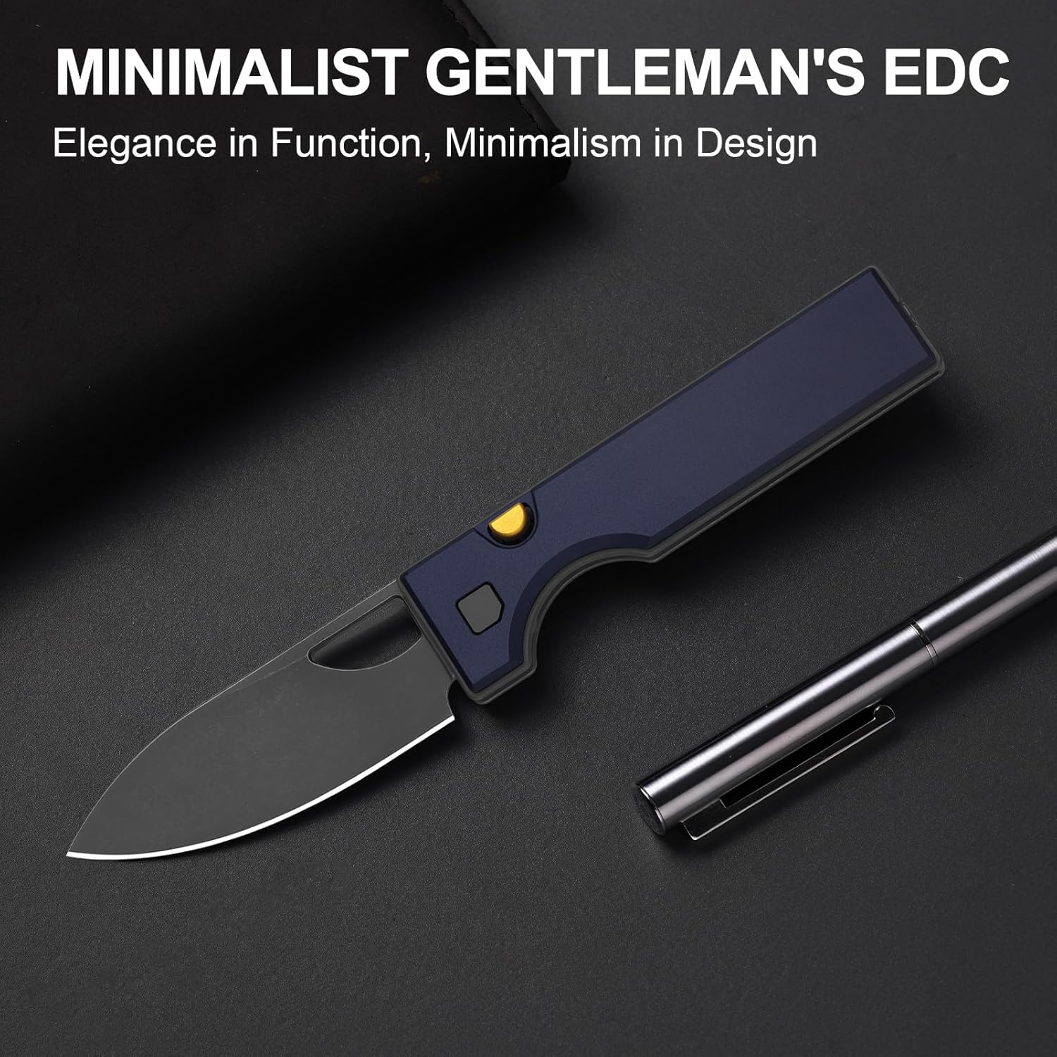 Kizer Little Ringbo Pocket Knife, 2.95" AEB-L Steel Drop Point Folding Knife with Blue Aluminum Handle, Thumb Hole Opener Button Liner Lock, EDC knives for Camping Hiking V3708A3