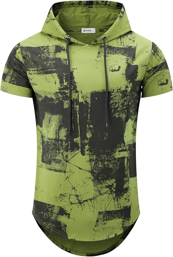 KLIEGOU Men's Hipster Hip Hop Hoodie Graphic Print T-Shirt