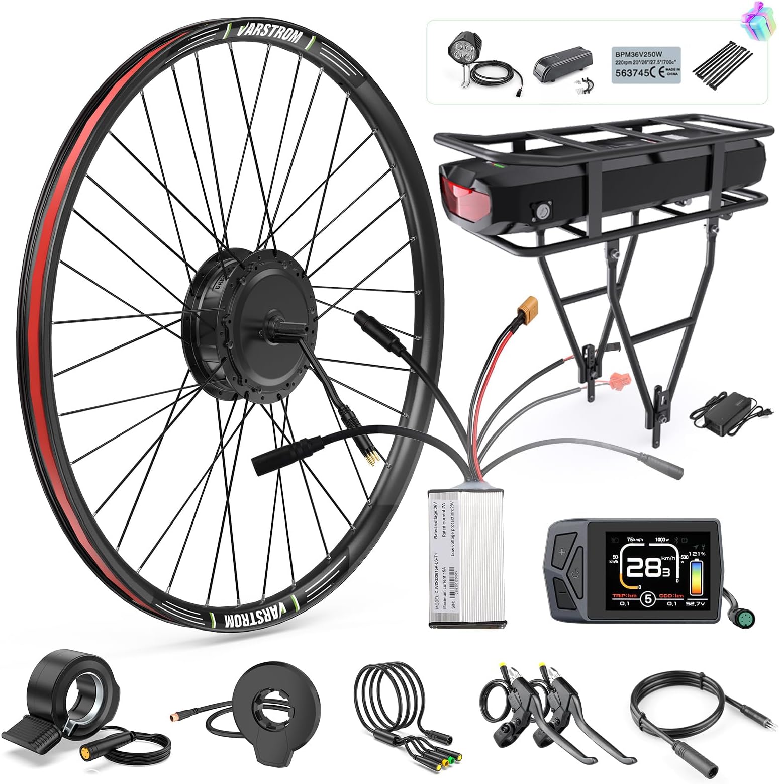 Front Hub Motor Kit 48V 500W 26" 28"/29"/700C/20“ Front Wheel Electric Bike Conversion Kit with Optional Battery & Display Ebike Conversion Kit for Mountain Bike Road Bike eMTB