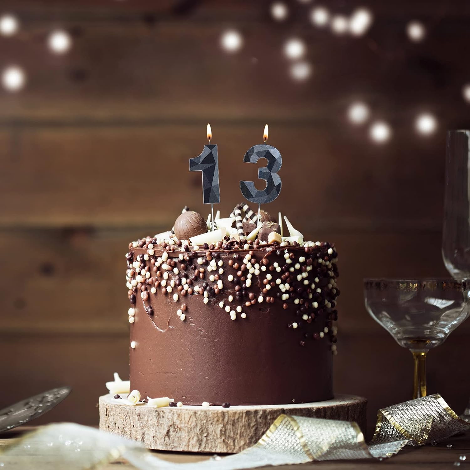 Nuanchu 13 Birthday Candles 3D 13th Diamond Number Cake Topper,Black