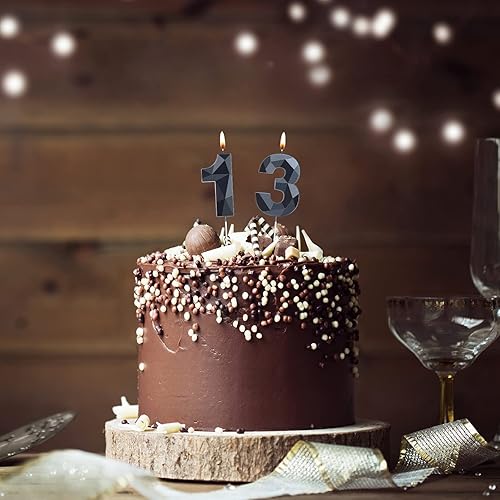 Miniatura 5 de Velas de cumpleaños número 13, velas con forma de diamante 3D número 13, decoración de tarta de feliz cumpleaños, bodas, fiestas, reuniones, fiestas