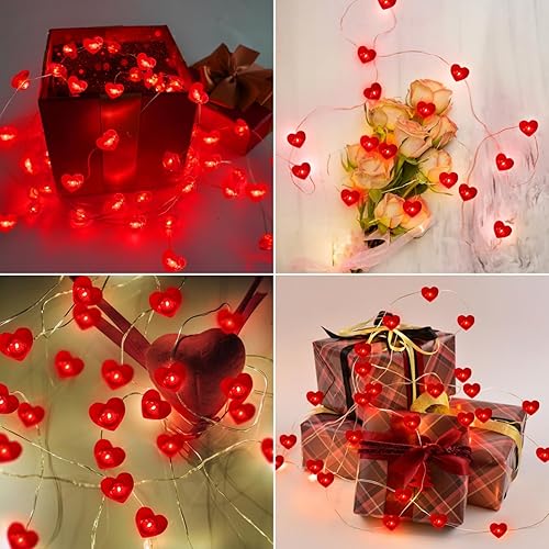 Miniatura 15 de Guirnalda de luces LED en forma de corazones rosas, 3 m, alimentada por pilas, temporizador, luces intermitentes, impermeable, para Navidad