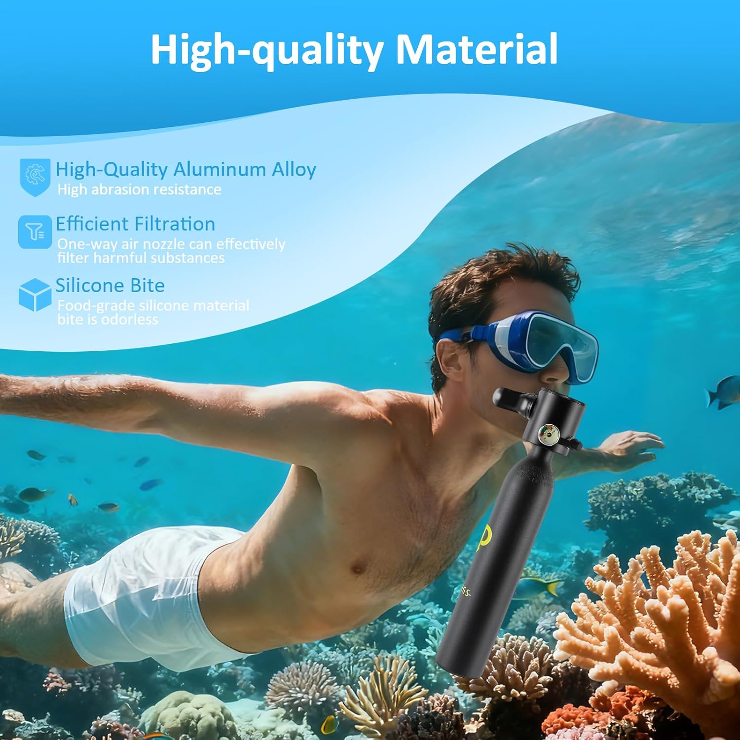 0.5L Mini Scuba Tanks, 2 Portable Mini Scuba Tank Lung Mini Scuba Tank Kit Lung Tank Support 5-10 Minutes with One-Way Air Nozzle for Learning to Dive, Underwater Adventure