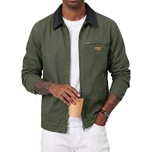 JMIERR Mens Cotton Canvas Quilted Lined Ribbed Collar Work Jacket