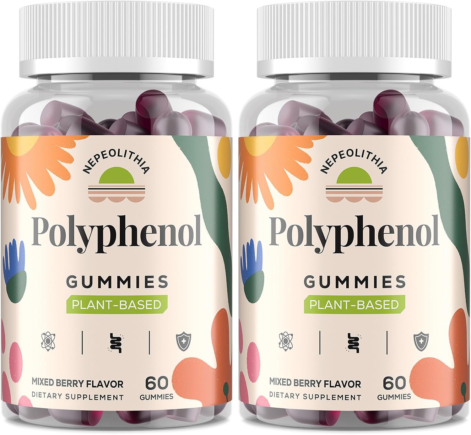 Polyphenol Gummies, Plant-Based Formula with Resveratrol, Elderberry, Grape, Turmeric,Green Tea, Cranberry Extract, Vitamins & Minerals, Superfood Blend, Mixed Berry Flavor, 120 Gummies