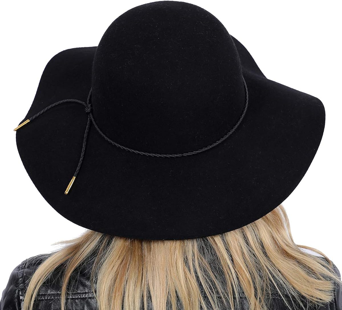 Lanzom Women Lady Retro Wide Brim Large Floppy Panama Hat Belt Wool Fedora Hat (A-Black, One Size) at  Women’s Clothing store