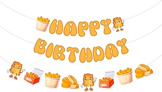 Cheereveal Chicken Nugget Birthday Party Decorations, Gold Chicken Nugget Happy Birthday Banner Garland, Fast Food Fried Chick Theme Bday Baby Shower Party Supplies for Boys Girls