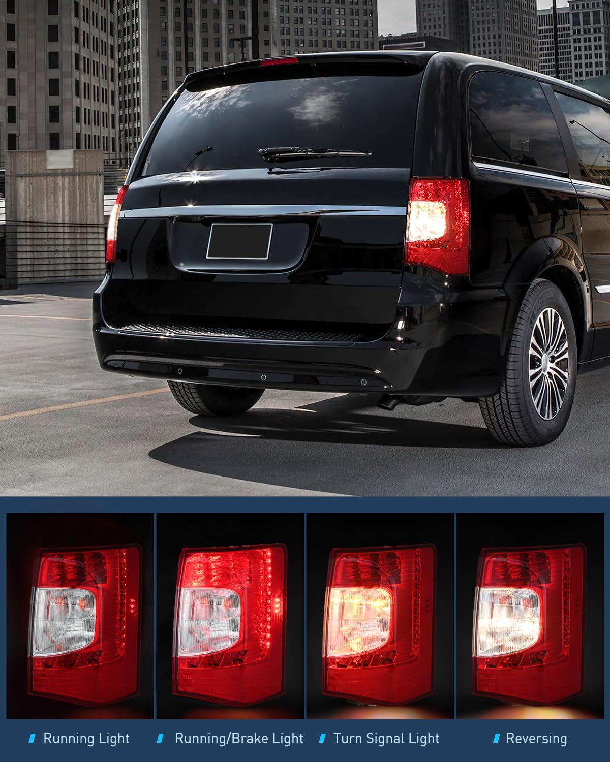Nilight Taillight Assembly Compatible with 2011 2012 2013 2014 2015 2016 Chrysler Town & Country with LED Type Taillights Only Rear Lamp OE Style Passenger Side