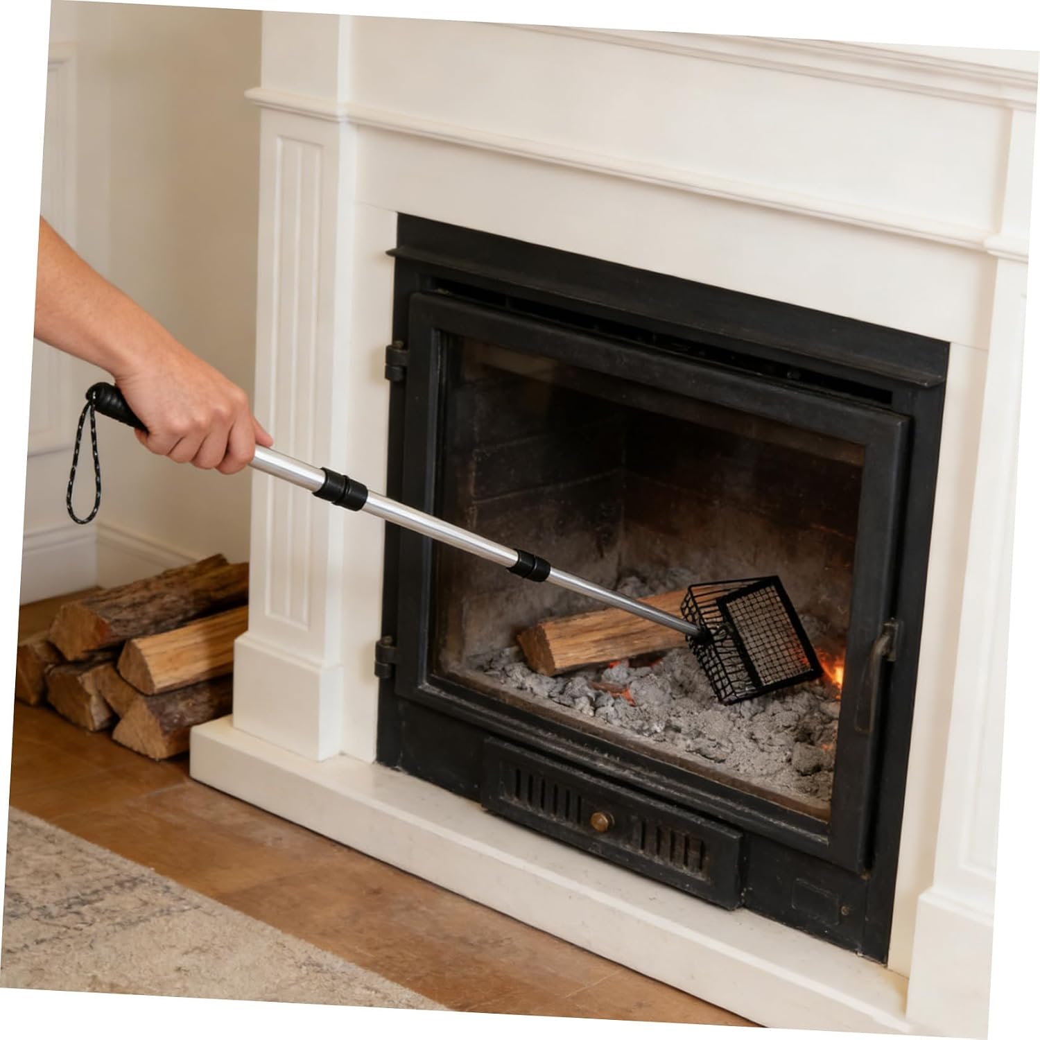 Fireplace Ash Sifter Long Handle Metal Coal Shovel for Wood Stove