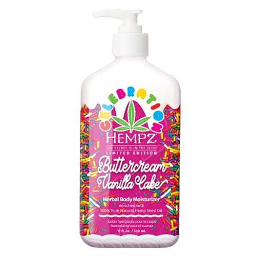 Hempz Body Lotion - Buttercream Vanilla Cake Celebration - Limited Edition Daily Moisturizing Cream, Shea Butter, Aloe - Skin Care Products, Hemp Seed Oil - 17 Oz - Vanilla - 17 Fl Oz (Pack of 1)