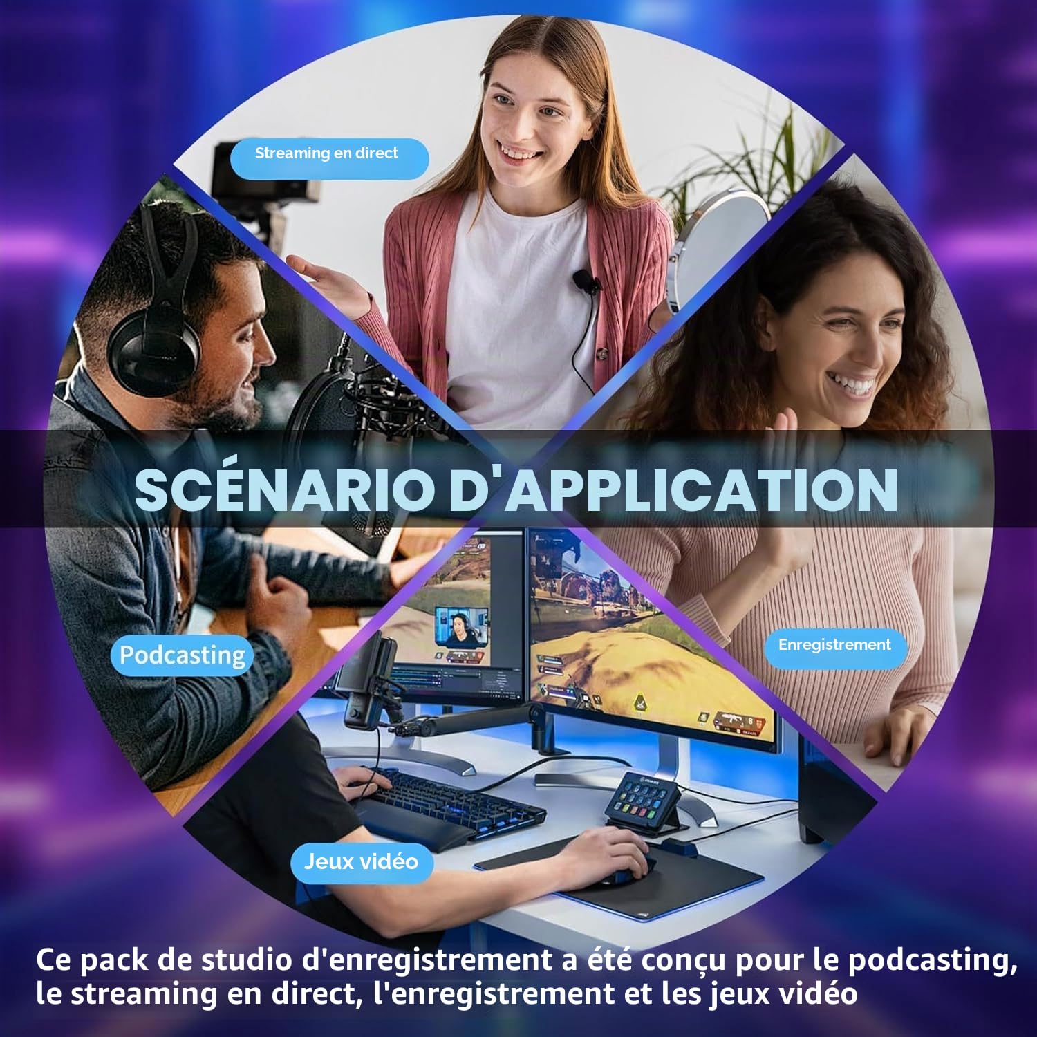 Ensemble d'équipement de podcast, microphone de streaming, kit de démarrage de podcast, condensateur USB, kit de mixage audio avec carte son pour streaming, chant, enregistrement de podcast, convient