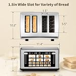 TouchScreen 4 Slice Toaster with Large Digital Display, 1.5" Extra Wide Slots for Bagels & Toast, 6 Shade Settings for Bread, Waffle,Bagel,Muffin, Reheat & Defrost - Stainless Steel