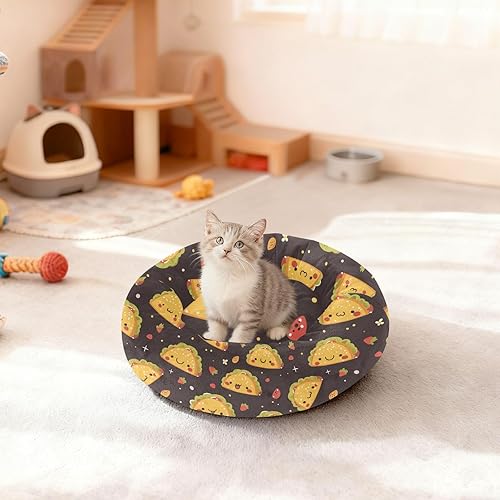Miniatura 3 de Wudan Pet Cat Beds Calming Anti Anxiety Fluffy Cat Cave Bed for Small Size Pets Sleeping M Happy Taco Pattern