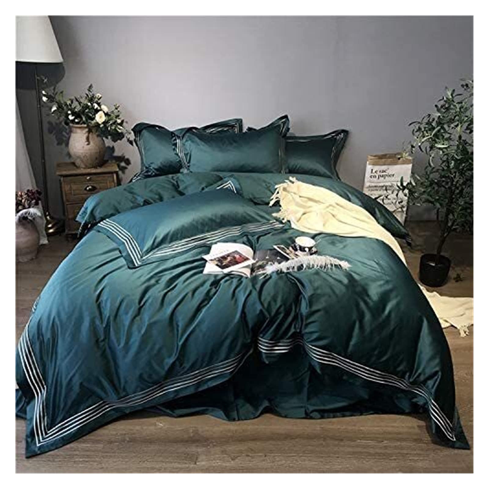 布団カバースーツ枕カバー２個(４点セット)綿100%コットン刺繍 Amazon｜ベッドカバー 100％コットン4個4個刺繍華やかな寝具セット布団