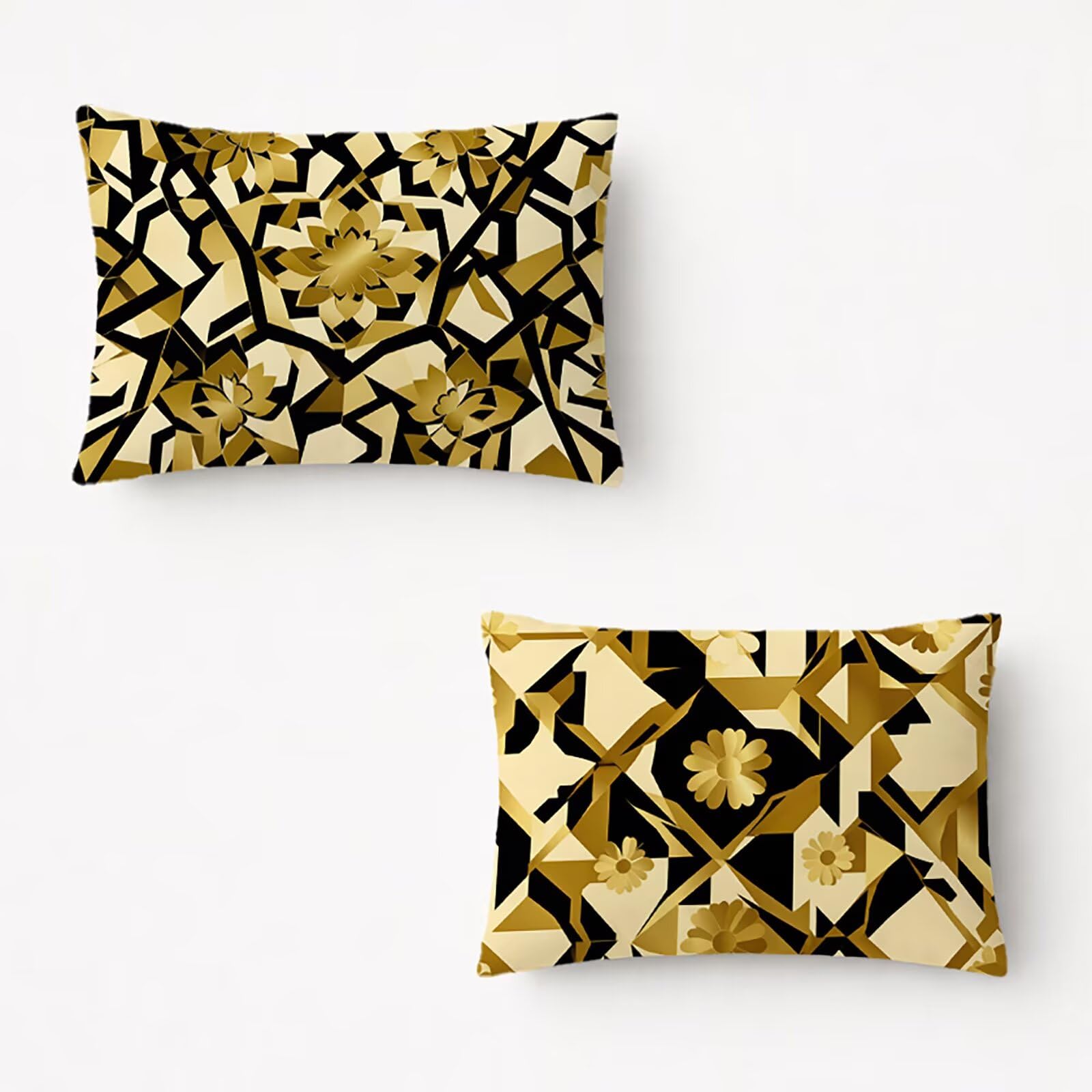 Federe Cuscini per Divano 60x80cm Federe Cuscino Letto Nero E Oro THDZ1138 | Federe Cuscini Astratto Stampa Fronte-Retro Cerniera Invisibile per Divano Letto Moderno Decorazioni Casa Regalo Donna