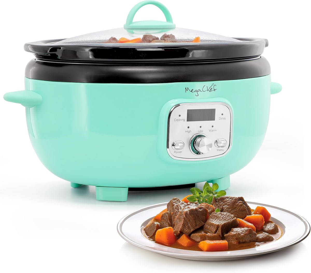 Olla de cocción lenta eléctrica ovalada de 6,9 ​​cuartos, olla de cerámica extraíble, 3 ajustes de calor, aparato de cocina, cocina de encimera (turquesa)