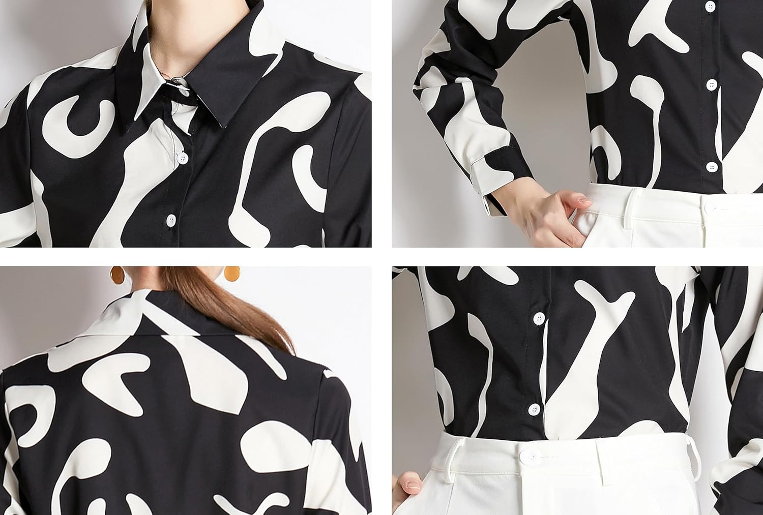 LAI MENG FIVE CATS Women's Long Sleeve Blouse Lapel Collared Floral Print Shirt Button Down Loose Tops - Image 7