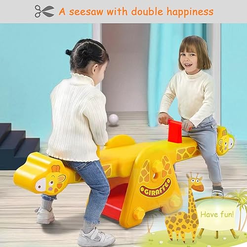 Miniatura 7 de Joyful Yellow Giraffe Teeter Totter Seesaw: diversión mecedora para dos niños pequeños o niños; juguetes para interiores y exteriores para niños de