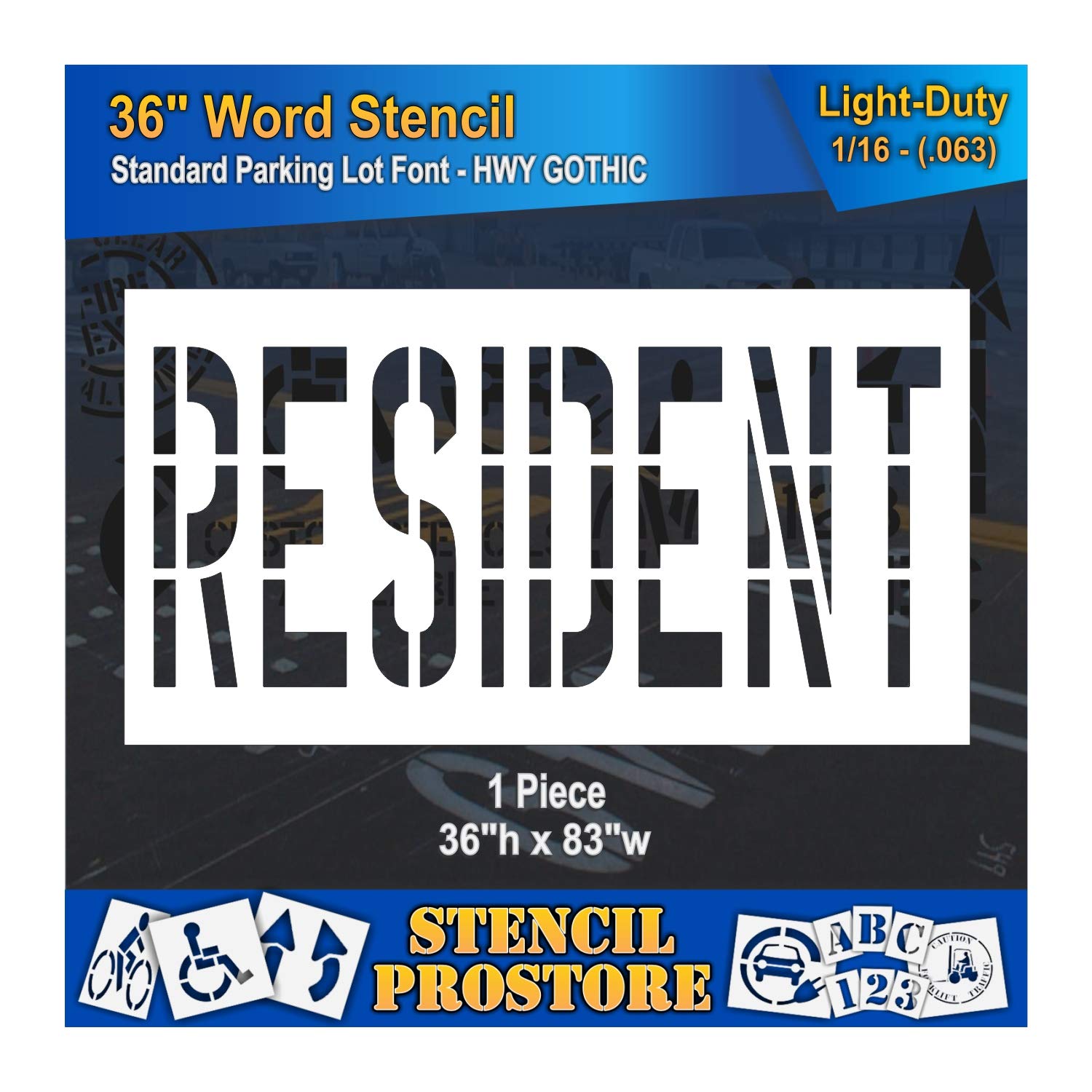 Pavement Marking Stencils - 36 inch Resident Stencil - 36" x 83" x 1/16'' (63 mil) - Light-Duty