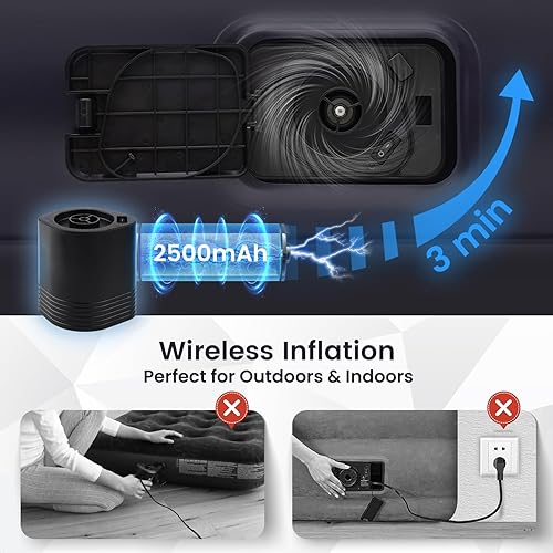 Miniatura 2 de Colchón inflable Queen con bomba de batería integrada de 2500 mAh de 10 pulgadas de altura, colchón inflable de infladodesinflado rápido y fácil