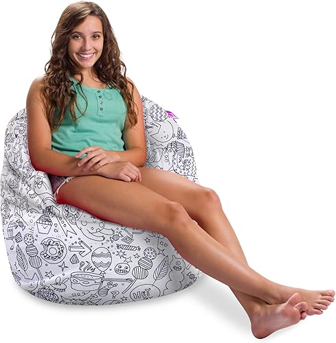 Miniatura 689 de Posh Creations Puf estructurado cómodo para jugar, leer y ver la televisión, Malibu Lounge, tela de lona para colorear, criaturas Criaturas de tela