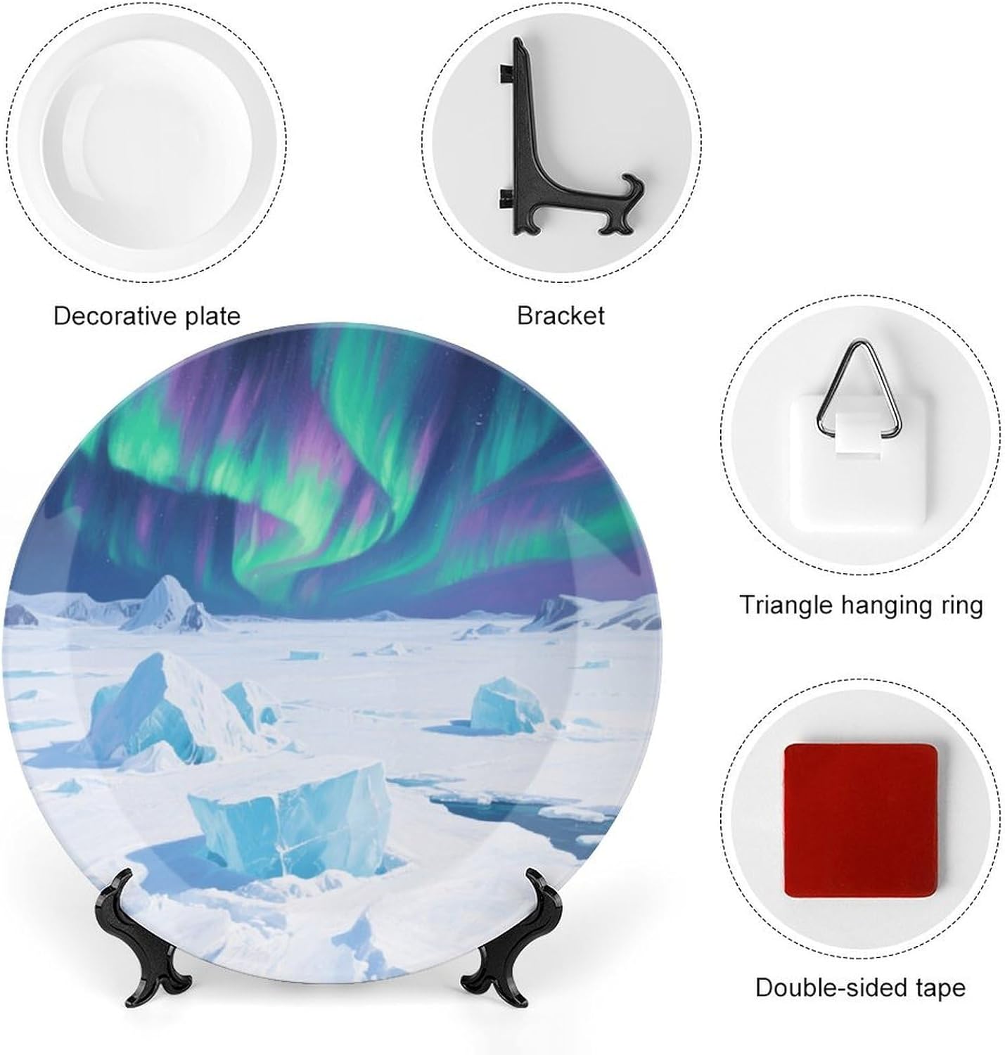 Bone China Decorative Plates Aurora Ice Field Ceramic Decorative Plate Wall Decor with Display Stand Ceramic Ornaments for Wall Hanging Decoration