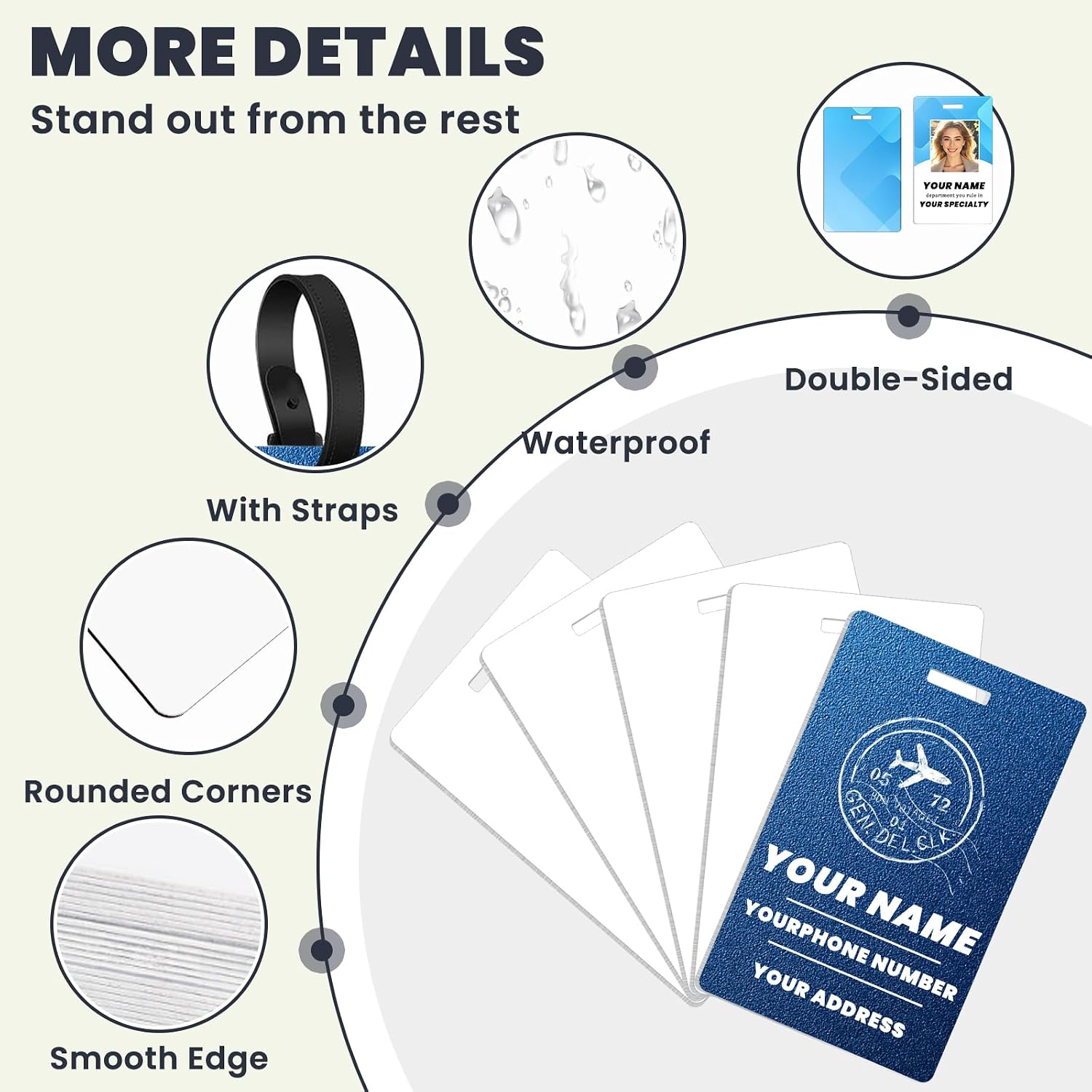 100 Pcs Sublimation id Badge Blanks Metal Luggage Tags Double Sided 1mm Aluminum Bag Tags with Strap Name id Card Keychains Blanks Bulk Sublimation Products Items Gifts 3.8"x2.4"