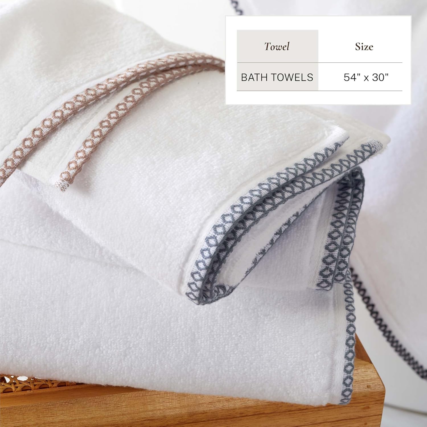 Great Bay Home White/Rosewood Bath Towel Set - Ultra-Soft Cotton, Boho-Chic Border Design - 4 Bath Towels (54" x 30") - Absorbent, Quick-Dry, Lightweight Bathroom Towels