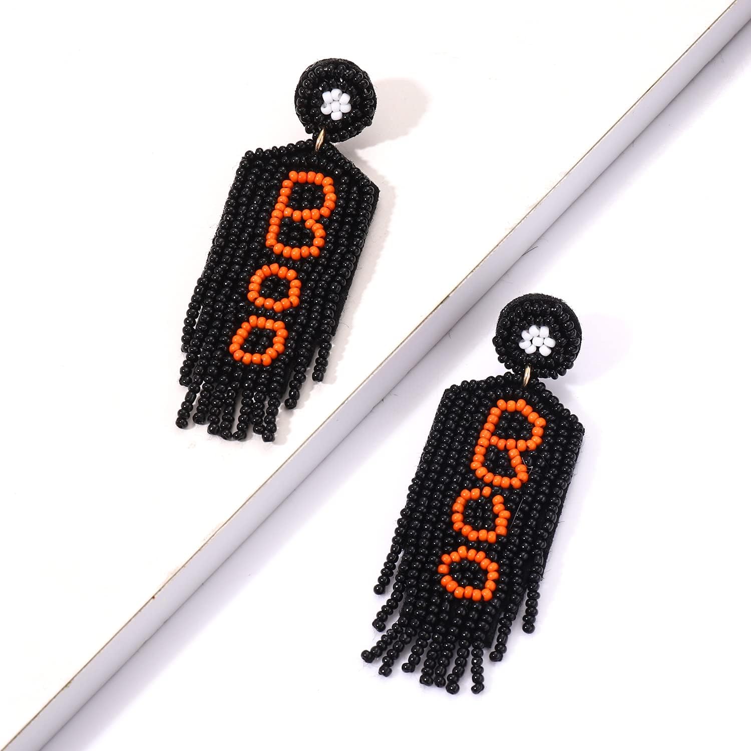 Halloween Earrings Beaded Boo Ghost Earrings for Women Spooky Witch Hat Pumpkin Drop Dangle Earrings for Cosplay Costume Parties Holiday Gifts - Image 2