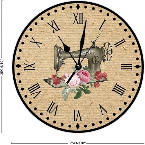 Vista 69 de Relojes de pared de madera para máquina de coser de flores, relojes sin marco, 10 pulgadas, brillante, silencioso, sin tictac, funciona