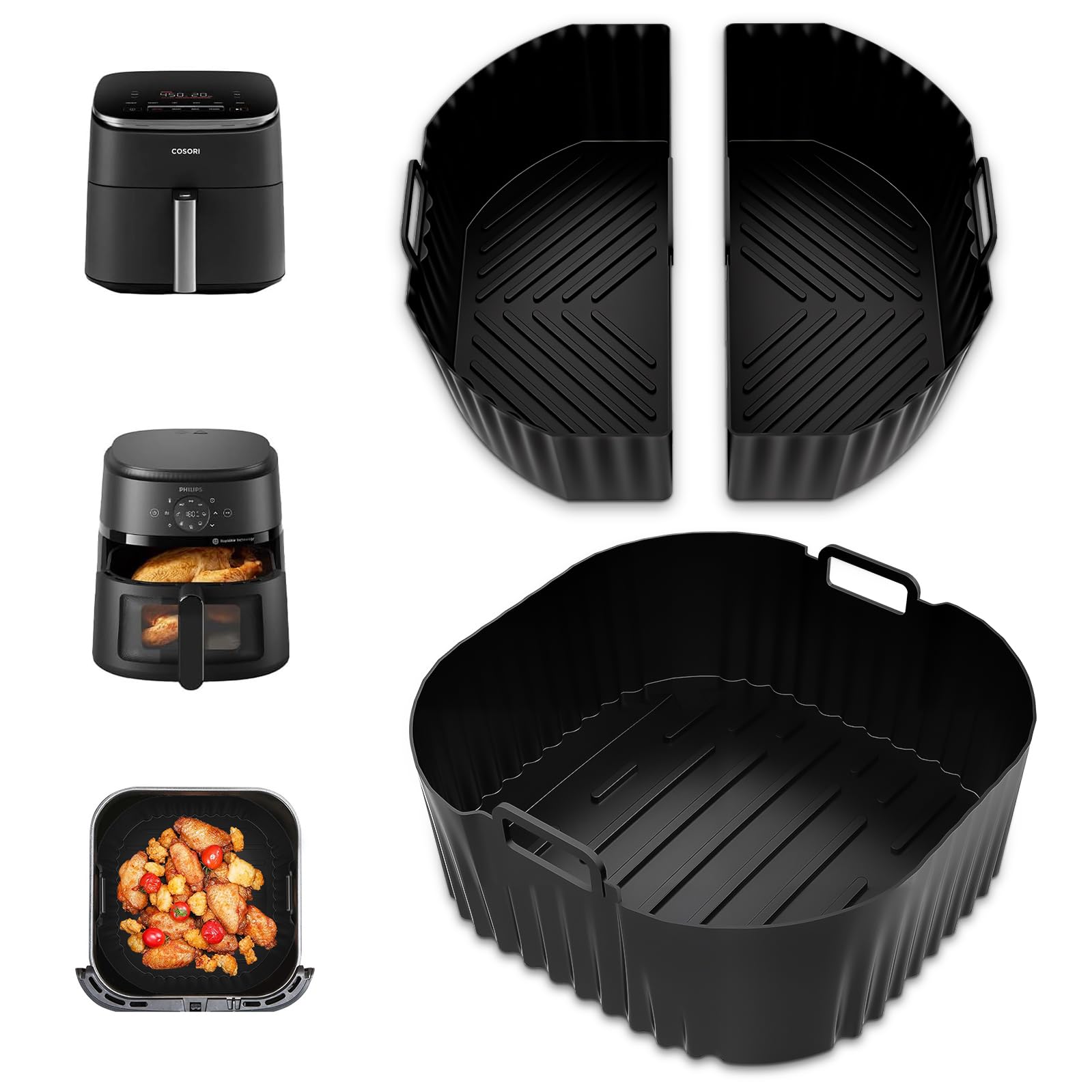 3 Piezas Molde Silicona Freidora de Aire, 2 x 3.1L + 1 x 6.2L Caliente Air Fryer Accesorios Para Cosori 5,5L/6L/6,L, Philips Série 2000 6.2L Na230, Accesorios Freidora de Aire, Recipiente Air Fryer